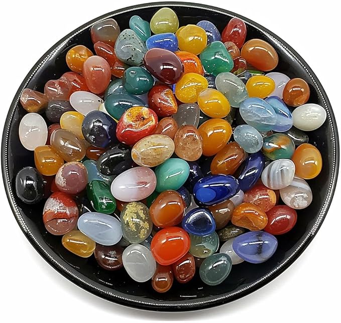 Polished Colorful Agate Crystal Set, 0.4", 128 Pcs - Handpicked Tumbled Stones and Crystals Bulk for Healing, Reiki, Meditation, Witchcraft and Home Decor