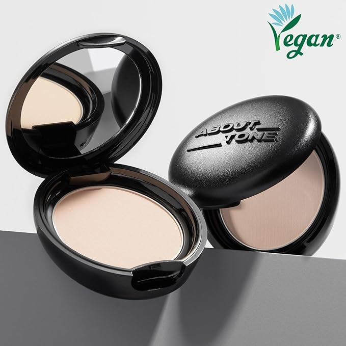 ABOUT TONE Blur Powder Pact 0.32oz - Pressed Powder Compact with Mirror and Puff Makeup Setting Finishing Blurring Natural Translucent Lightweight Face Sebum Oil Control Vegan Formula (01 FAIR)
