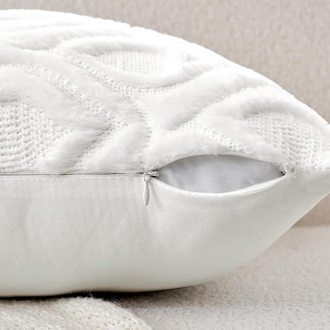 MIULEE Pure White Soft Plush Faux Wool Throw Pillow Covers 18x18 | Set of 2, Farmhouse Boho Home Decor, Decorative Cushion Covers for Sofa, Living Room, Bed