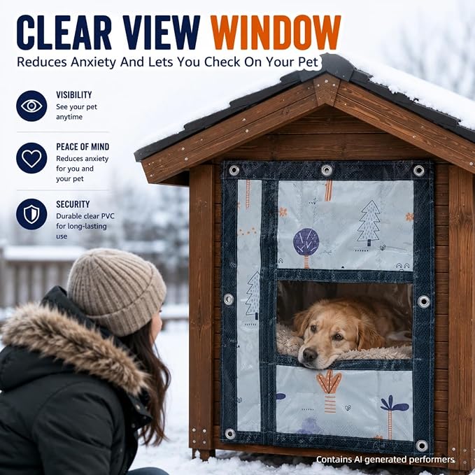 Dog Door Flap, Insulated Windproof Magnetic Replacement Pet Door Cover with Clear Window & Weighted Bottom Bar,for Dog Houses, Cat Houses, and Other Pet Shelters, (19.7 * 23.6)