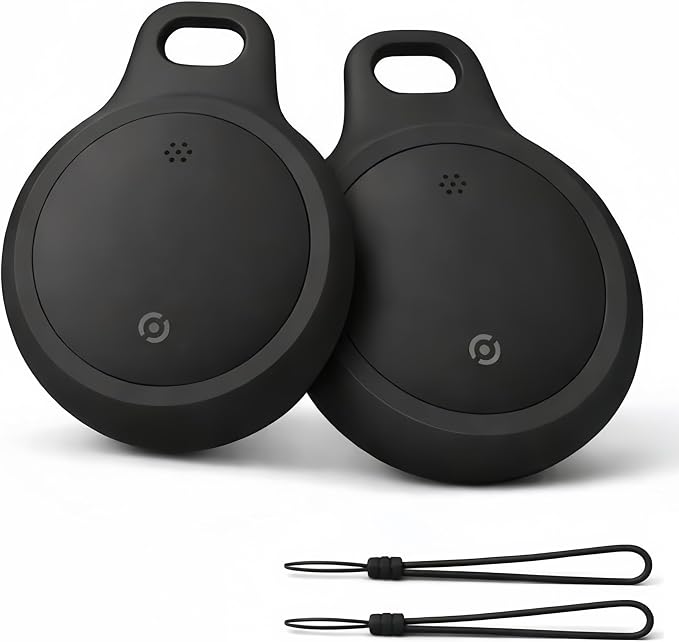 Bluetooth Tracker Works with Apple Find My & Android Find Hub – Key Finder for Keys & Pet Collar, No Monthly Fee, Loud Alarm, Replaceable Battery(2 Pack, Black)