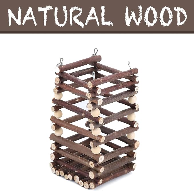 Apple Wood Hay Feeder for Small Animals - Durable Pine & Apple Wood Hay Rack with 2 Hooks - Food Dispenser & Grass Holder for Rabbit, Guinea Pig, Chinchilla, Hamster, Gerbil, 10x10x18cm