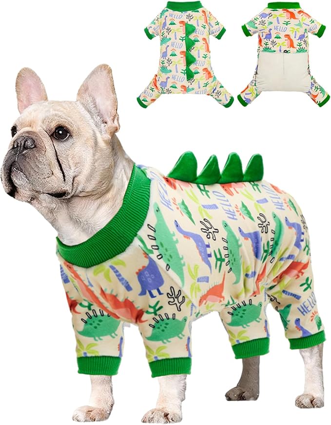 CuteBone Dinosaur Costume Dog Pajamas, Stretchy Spandex Crystal Velvet Sleepwear Coat for Small Dogs, Soft & Warm Pet Outfit Clothes for Cold Weather, Cozy Pullover Design COSP15S