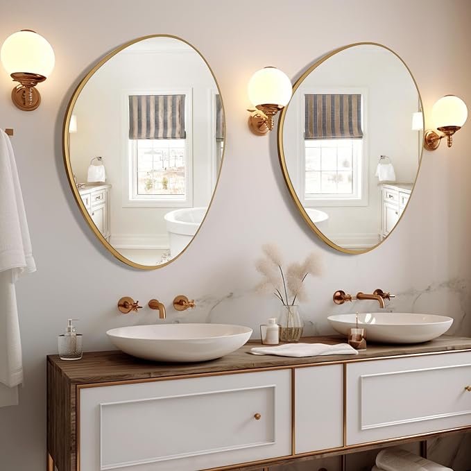 Asymmetrical Mirror, Irregular Wall Mirror, Unique Wall Mirrors Decorative for Bedroom Living Room Entryway Hall, Gold Mirrors for Wall Decor 28" H x 22" W