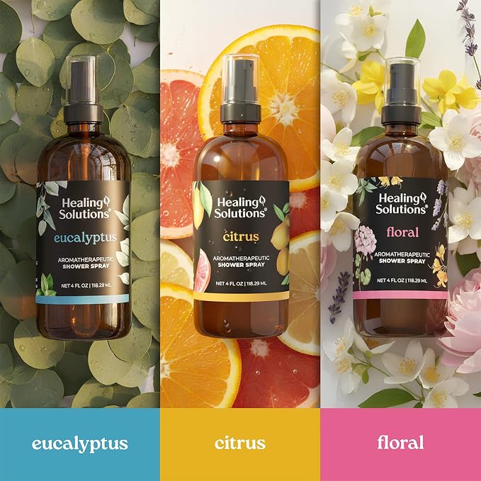 Healing Solutions Aromatherapy Shower Spray, Eucalyptus, 4oz, Therapeutic Grade Essential Oils, Made in the USA, At Home Spa Experience