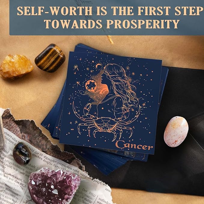 Faivykyd Cancer Zodiac Crystals Gifts for Women, 6 Zodiac Cancer Healing Stones w/ 50 Miracle Mantras Affirmation Cards, Spiritual Astrology Gifts for Promoting Positive Energy, Self-Care & Love