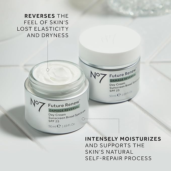 No7 Future Renew Damage Reversal Face Cream with SPF 25 - Anti Aging Face Moisturizer with Skin Firming Benefits - Formulated with Peptide Technology to Protect, Repair & Intensely Hydrate (1.69 Oz)