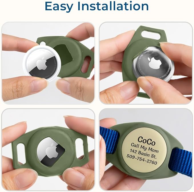 GoTags Designed for Airtag Engraved Dog Collar Holder, Personalized Case for Pet Collar, Up to 4 Lines of Custom Text, Slide On Tag for GPS Dog Tracker, Compatible with Apple iPhone (Large Pack of 1)