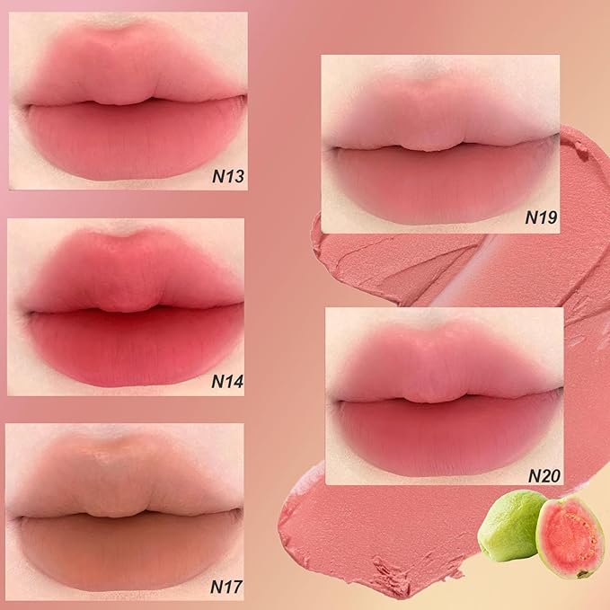 Cushion Lip Powder Cream, Matte Lip Cream - Long-Lasting & Smooth Skin, Non-Drying, Moisturizing Non-Fading Lipstick, CreaM Velvet Finish, Lightweight (N20 Deep peach nude)