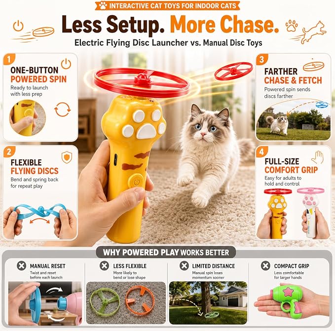 Cat Toy Launcher for Kitten Toys, Cat Toys Interactive, Automatic Cat Toy | Interactive Cat Toys for Indoor Cats, Cat Fetch Toy Launcher with 10 Discs, Cat Toys for Bored Indoor Adult Cats,Best Cat Toy