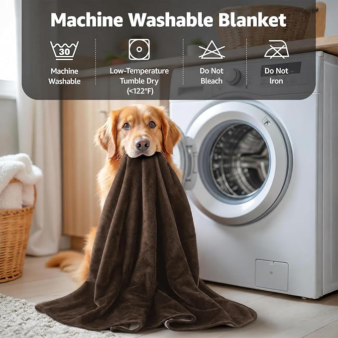 LOOBANI Waterproof Blanket for Bed Intimacy Queen Size 80"x90", Coffee | Double-Side Leak-proof Cozy Flannel, Reversible, Stain-Proof Cover for Rest Movie Time, Furniture Protection, Large Dogs
