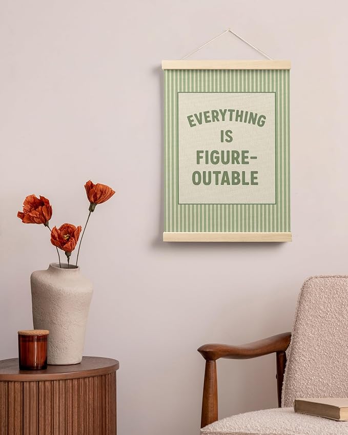 FGFK Everything Is Figureoutable Positive Affirmations Wall Art Poster Hanger Frame, Preppy Sage Green Inspirational Canvas Prints Framed Wall Decor for Office Classroom Home Bedroom, 12x16 Inch