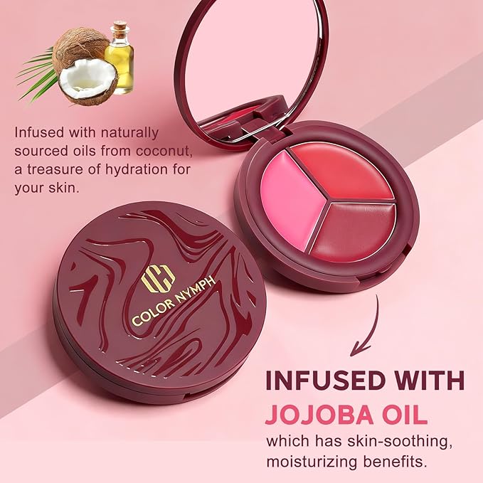 Color Nymph 3 Colors Ultra-Creamy Blush for Cheeks, Multi-Use Cream Blushes Balm Face Makeup, Hydrating, Creamy, Lightweight & Blendable Color, Face Makeup, Vegan & Cruelty-Free （#03）