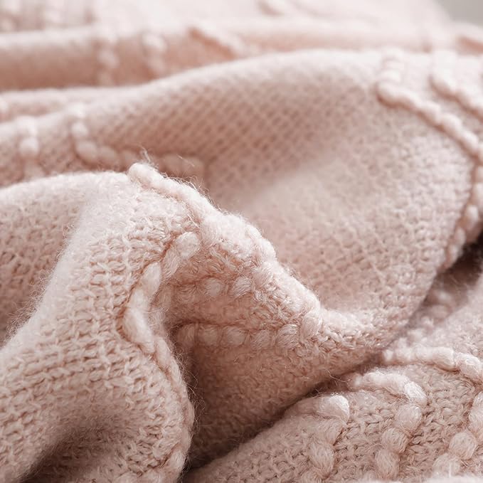 BOURINA Pink Throw Blanket 50x90 Inch Boho Knitted Soft Throw Sofa Blanket | Knitted Throw Blanket 50x90 Inches, Soft Lightweight Boho Weave Throw Decorative Couch Blanket for Living Room Bedroom Chair