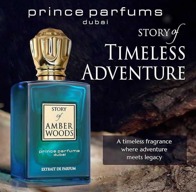 Prince Parfums Dubai - The Story of Amber Woods - 3.4 Ounces - Exquisite Men's Extrait de Parfum - Rich, Luxurious Scent of Amber, Cedar, Vetiver for the Modern Man - Depth, Warmth & Mastery