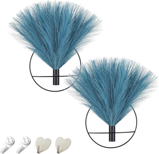Pretty Jolly Boho Wall Decor, Wall-Mounted Metal Wall Decor, Hanging Artificial Pampas Display, Wall Art Living Room, Bedroom, Bathroom, Dining room,Plant Wall Decor 2 Pack,Black Ring