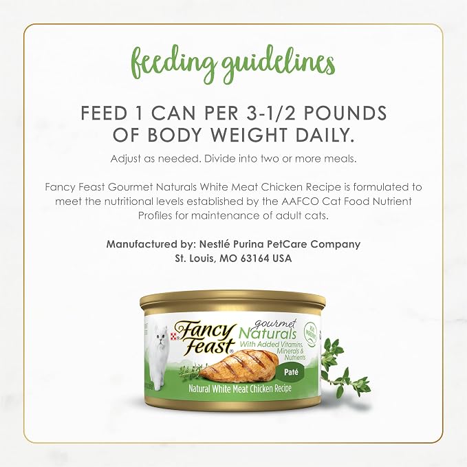 Purina Fancy Feast Wet Cat Food Pate Gourmet Naturals White Meat Chicken Recipe - (Pack of 12) 3 oz. Cans
