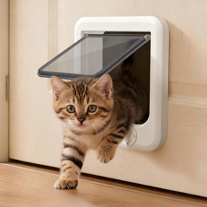 LIBBEPET Cat Door Interior Door, 4 Way Rotating Lock for Cat ≤11 lbs，Medium | Reinforced ABS Frame, Magnetic Auto-Reset Flap, Weatherproof Brush Strips, Fit for Interior and Exterior Doors 1.3"-2" Thick