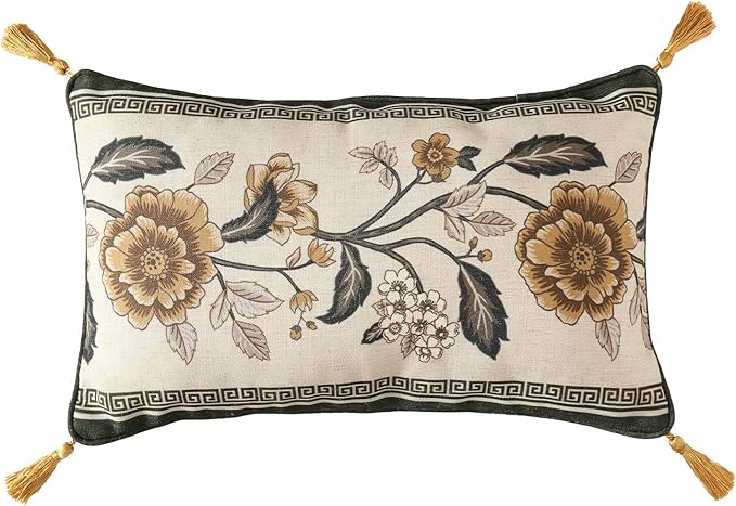 Vintage Elegant Linen Rectangle Throw Pillow Cover,20"x12"-Murad C | Designer French Pillow Cover,Concealed Zipper Design,Sofa,Bedroom,Living Room,Lounge Chairs,All Season Home Decor