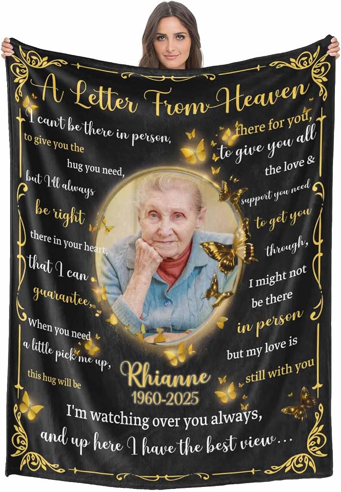 Custom Memorial Blanket with Photo - Sympathy Gift for Loss of Loved One