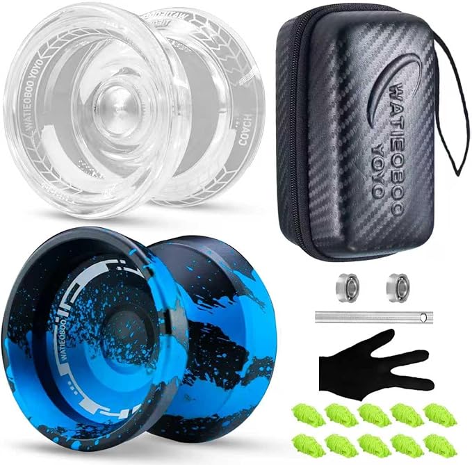 WATIEOBOOyoyo 2-Piece Set - P02+M18 Crystal Yo yo and M18 Camouflage (Black and Blue) yoyo, Suitable for Beginners, and Professional Adults Trick Yoyo, Competition and Performance yo yo