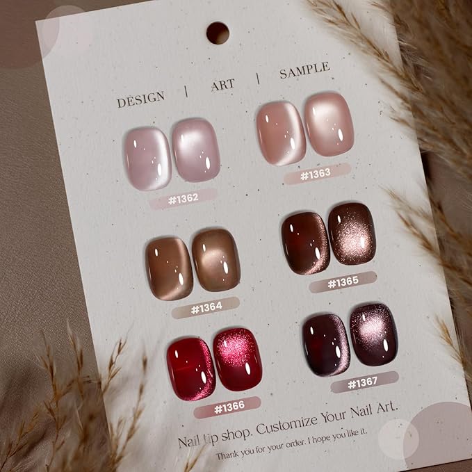RARJSM Coffee Brown Ceramic Glitter Cat Eye Gel Nail Polish Set 6pcs Nude Light Mocha Brown Champagne Ruby Red Dark Cherry Red Jelly Sparkle Diamond Silver Shimmer Cateye Gelpolish Curing Requires