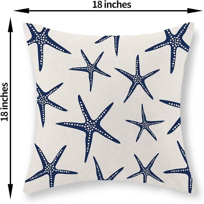 Navy Blue Starfish Pillow Covers 18x18 Inch Set of 2 Coastal Throw Pillows Spring Summer Nautical Ocean Theme Beach Decorative Pillow Cases Linen Outdoor Decor Cushion Case for Home Bedroom