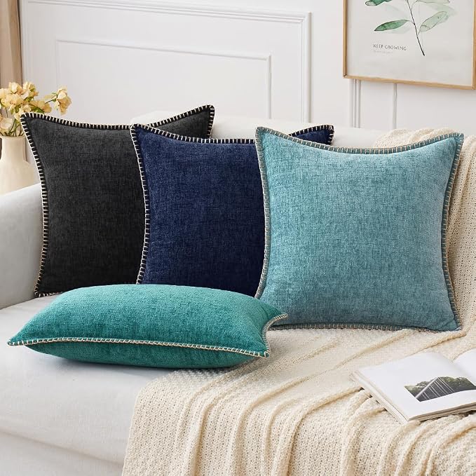 MIULEE Decorative Euro Sham Pillow Covers 24x24 Inch Navy Blue 2 Pack | Farmhouse Throw Pillow Covers with Stitched Edge, Soft Chenille Cushion Cases, for Couch Sofa Bed Living Room Home Decor