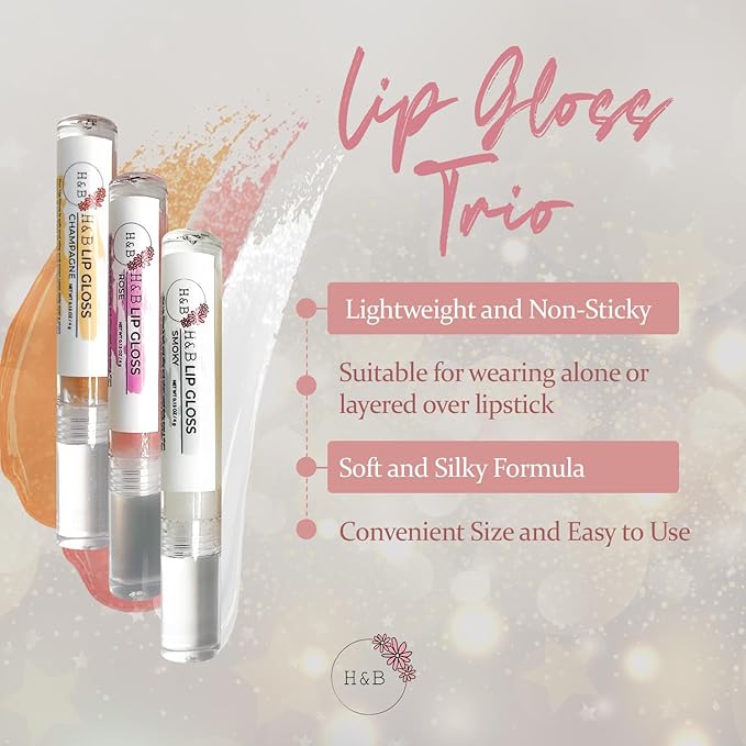 Nicole + Brizee H&B Hydrating Lip Gloss Set - Moisturizing, Long-Lasting Shimmer & Shine for Soft & Smooth Lips – Compact, Travel-Size, Lightweight Lip Gloss for Women - (3 Pack, 4g)