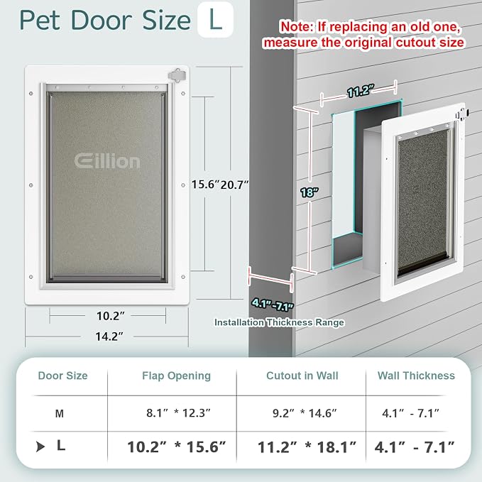 Pet Door for Wall, 3-Flap Insulated Dog Door, Durable Plastic Frame with Telescoping Tunnel, Heavy-Duty Wall Mount Dog Door for Dogs & Cats Up to 100 Lb (Large Size)