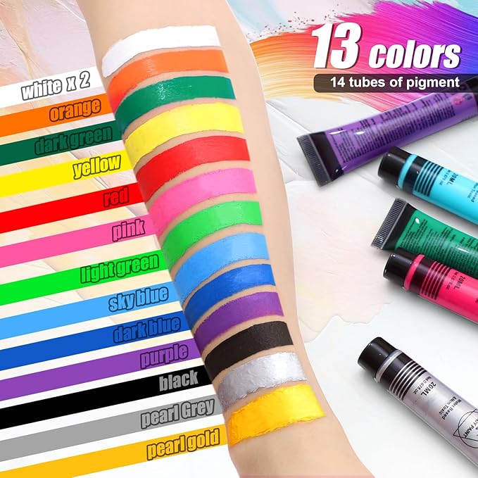 14 Colors Face Body Paint Kit Professional Water Based Face Painting for Adults and Kids Multi-Color Special Effects Makeup Set for Halloween Christmas Party Cosplay 0.7OZ Each
