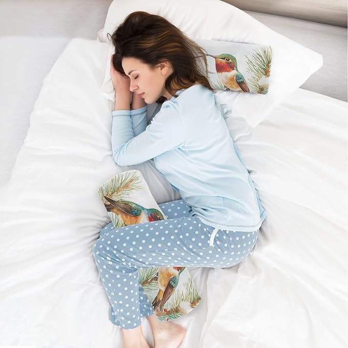 Cartoon Hummingbirds and Pine Tree Neck Roll Pillow Bolster Round Health Memory Foam Long Cervical Cylinder Pillows with Removable Washable Cover for Body Bed Legs Back Yoga