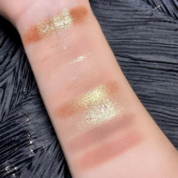 9 Colors Milk Tea Glitter Eyeshadow Palette, Matte Nude Neutral Brown Blendable Shades, Bronzer Champange Gorgeous Pearls Powder Eyeshadow, Sparkling Shimmer Daily Bright Diamond Makeup #01