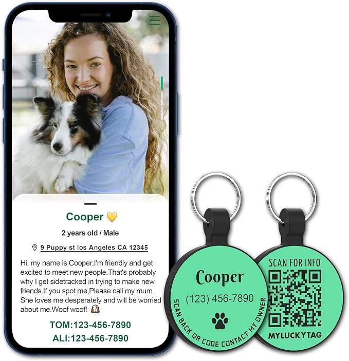 MYLUCKYTAG Silent Silicone QR Code Pet ID | Personalized Dog & Cat Collar Tag | Online Profile with Scanned Location Alert Email