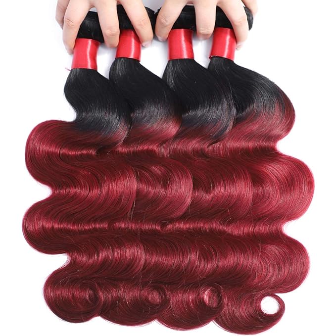 Ombre Human Hair Bundles Brazilian 1b/99j Two Tone Ombre Body Wave Human Hair One Bundle 24inch 100% Unprocessed Virgin Hair Bundles Weaves for Women