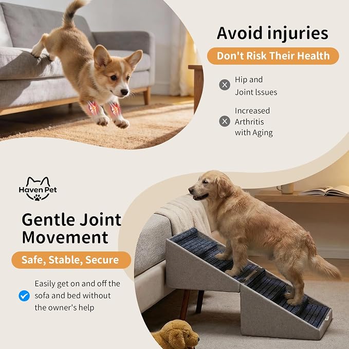 XXL 2-in-1 Ottoman Dog Stairs for Large Dogs,21.6 Inch Foldable | 6 Step Pet stairs for Bed and Couch,Safe Dog Stairs for Small Dogs,Joint Relief,Easily Fold Flat for Compact Storage