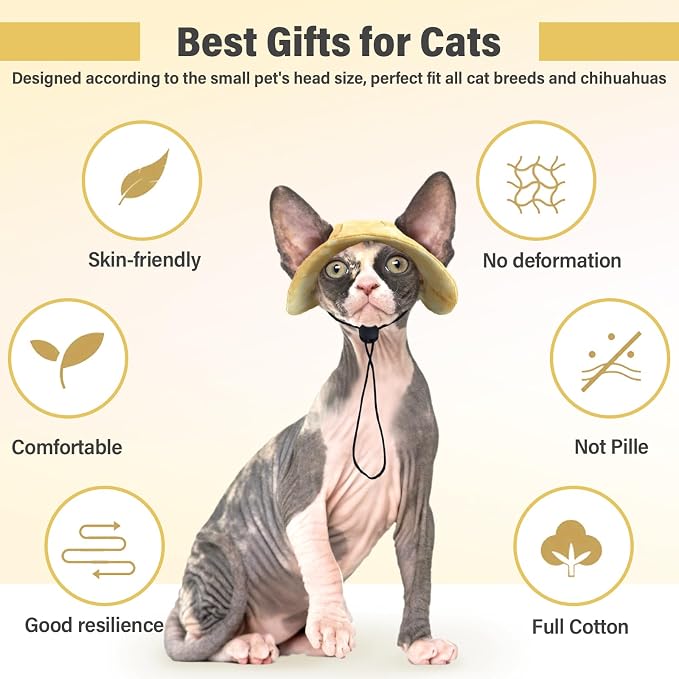 DENTRUN Cat Bucket Hat with Ear Hole, Cotton Birthday Bonnet for Small Pets | Breathable cotton, Adjustable Secures fit, For birthday Party, For small cats, daily cute photos