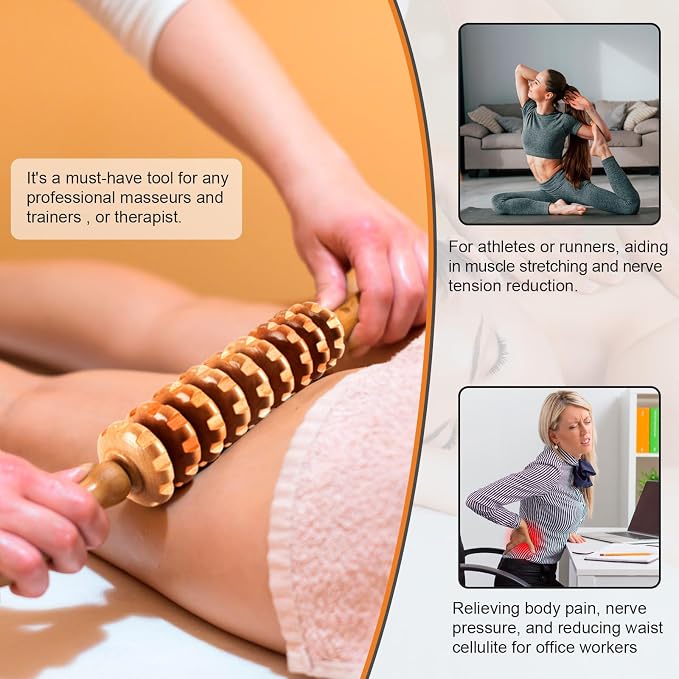 KintKita 3 in 1 Wood Therapy Massage Tool,Wooden Lymphatic Drainage Massager Maderoterapia Kit Professional Body Cellulite Massager for Body Sculpting,Contouring,Relief Muscle,Anti-Cellulite