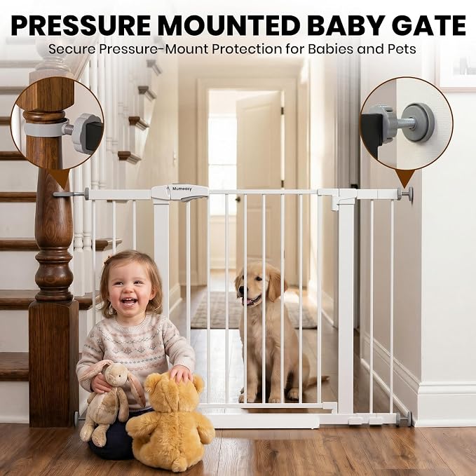 Mumeasy Baby Gate for Stairs, 29.7-46" Walk Through Dog Gate Indoor
