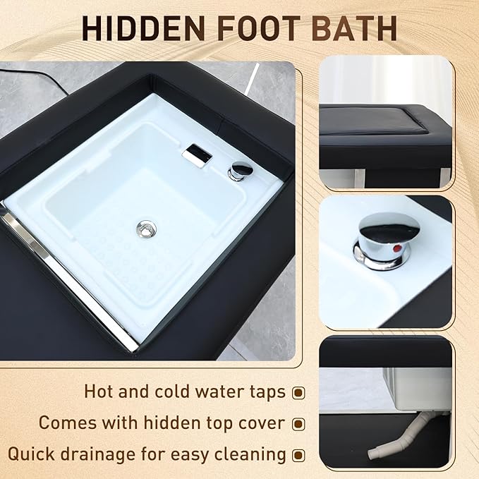 Head Spa Bed, Massage Table with Footbath, Japanese Head/Feet SPA Equipment, Professional Massage Shampoo Bed with Foot Bath Basin, Water Circulation System, for Spa Beauty Salon Barber