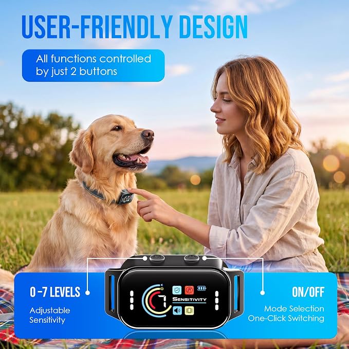 Dog Bark Collar, Auto Anti Barking Collar for Large Medium Small Dogs 11-120lbs, 7 Sensitivity Levels, 5 Safe Training Modes, Humane Bark Training Collar