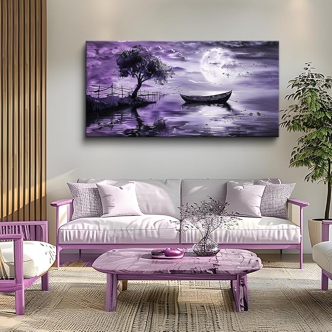 KELIYUAN Wall Art For Living Room Canvas Wall Decor For Bedroom Office Wall Decoration Landscape Paintings Modern Purple Lake View Pictures Artwork Hotel Room Home Decor Ready To Hang 20x40 In
