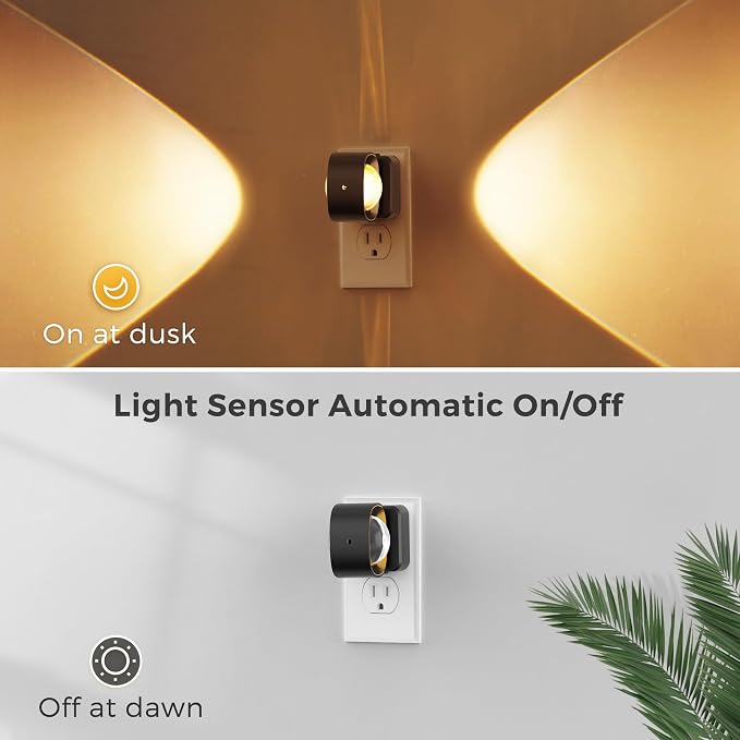 L LOHAS LED Night Light, Night Lights Plug into Wall, Projector Nightlight | Dusk to Dawn Sensor, 180°Rotating Nightlights, Soft White Ambient Lighting for Bathroom, Hallway, Gaming Room, Gifts,1 Pack