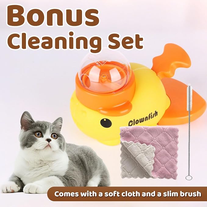Interactive Clownfish Dog Treat Dispenser Toy with Spinning Tail, Puzzle Slow Feeder for Dogs & Cats, Treat Dispensing Food Puzzle Feeder, Includes Cleaning Cloth & Brush (Blue)
