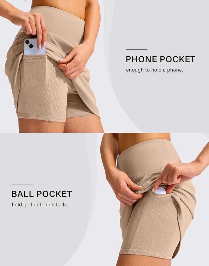 16'' Skorts for Women with 4 Pockets High Waisted Golf Skirt | Built-in Shorts, Stretch, A Line, Pickleball, Athletic, Casual, Tennis Skirt