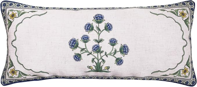 patdrea Designer French Vintage Linen Throw Pillow Cover,12"x28"-Ivar B | Vinage Decorative Pillow Case,Floral Pattern,White Pillow Cover for Couch Living Room Bedroom Sofa Outdoor