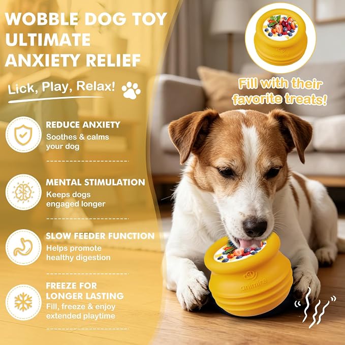 Treat Dispensing Dog Toy, Long-Lasting Interactive Puzzle Toys for Dogs, Stuffable Dog Enrichment Frozen Lick Treat Toy for Boredom, BPA Free Silicone Fetch Catch Chew Toy (Orange,M)