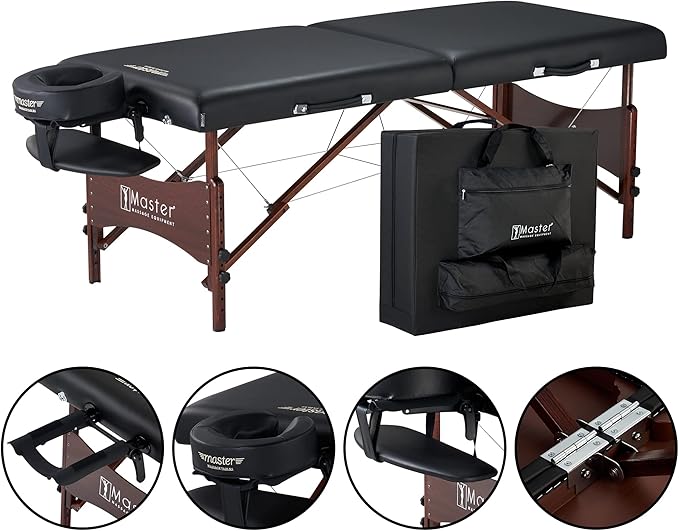 Master Massage Newport 30" Professional Portable Massage Table Package in Black with Ambient Lighting System
