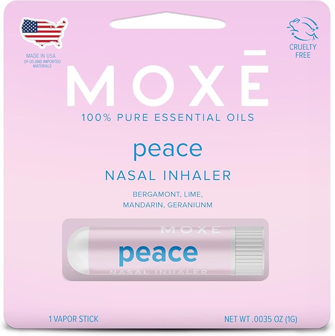 MOXE Peace Nasal Inhaler, Calming Essential Oil Blend, Helps Relaxation and Meditation, Soothing Fragrance, Bergamot, Mandarin, Geranium, Lime, Made in USA (1 Pack)