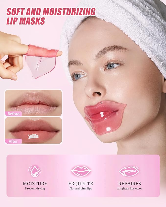 32 Pairs Lip Mask&Eye Mask Set, Supplied Skin Care Lip&Eye Pads,Moisturizing Lip Masks for Dry Lips Daily Spa,Crystal Hydrating Under Eyes Patches for Puffy Eyes Women Stocking Stuffers Bulk Gift